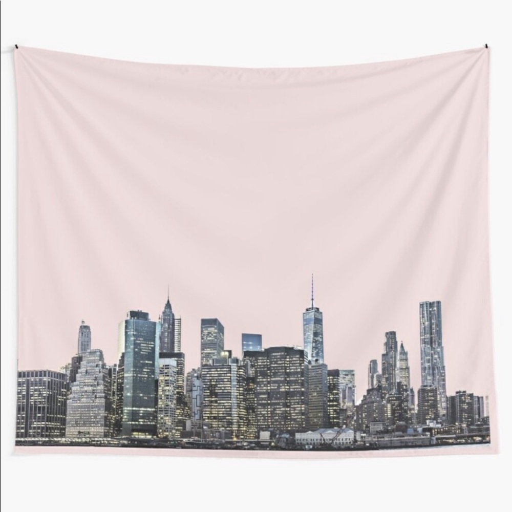 REDBUBBLE New York City Skyline Pink Tapestry